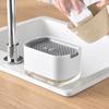 Manual Press Soap Dispenser with Auto Liquid, Scouring Pad, Dish Brush, and Soap Holder for Kitchen Dishwashing