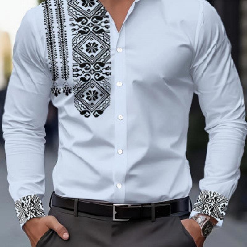 Men's Elegant 3D Printed Long Sleeve Shirts Turn Down Collar Party Casual Camisas Hombre Plus Size Streetwear Fashion Blouse