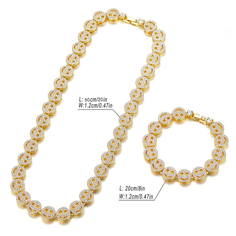 Men Hip Hop Round Smiley Tennis Chain Necklace HipHop Iced Out Bling 12mm Crystal Bracelet Necklaces Suit Fashion Charm Jewelry