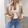 Women Spring Autumn Casual Long Sleeve Solid Color Baseball Neck Zip Jacket Coat