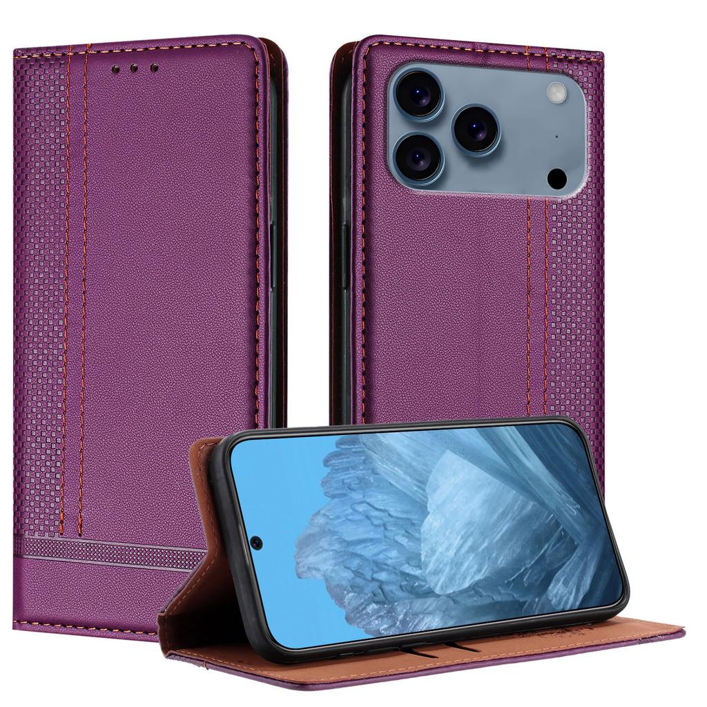 For iPhone 17 Pro Max Case L-Shaped Grid Pattern Leather Stand Phone Cover with Card Slots