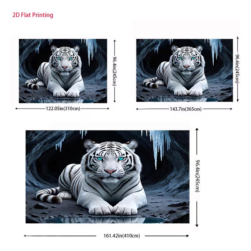 2D Wildlife White Tiger Backdrop 2D Icy Cave Blue Eyes Photo Background for Themed Shoot