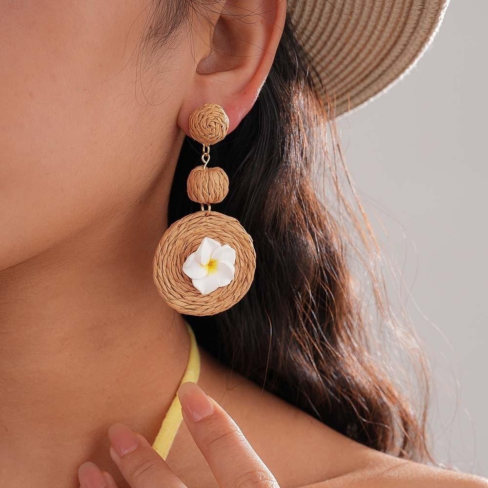 1 pair Ethnic Style Thai Seaside Eardrops Bohemian Style Raffia Grass Earrings  Bride