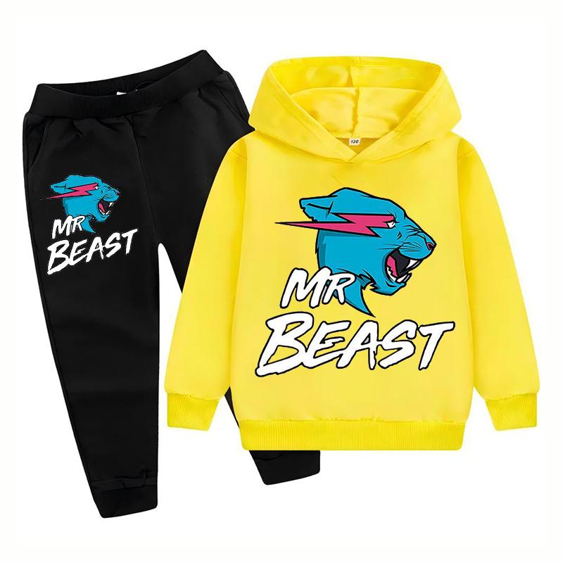 2026 Podzim Ležérní Mr Beast Kreslený Děti Kluci Dívky Potisk cool Dlouhý rukáv Fleecová Mikina s kapucí Dlouhé Kalhoty Oblek Festival Venkovní Denní nošení
