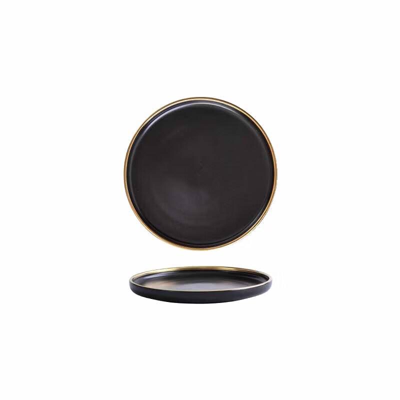 Nordic Matte Ceramic Dessert Plate with Gold Rim