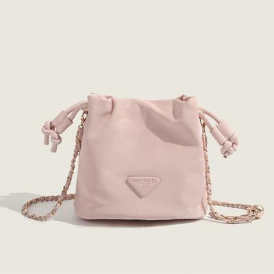 Yunduo Bag Women's Korean Style Niche High-end Sense Pink Cream Bag with Chain Fashion Crossbody Puff Bucket Bag