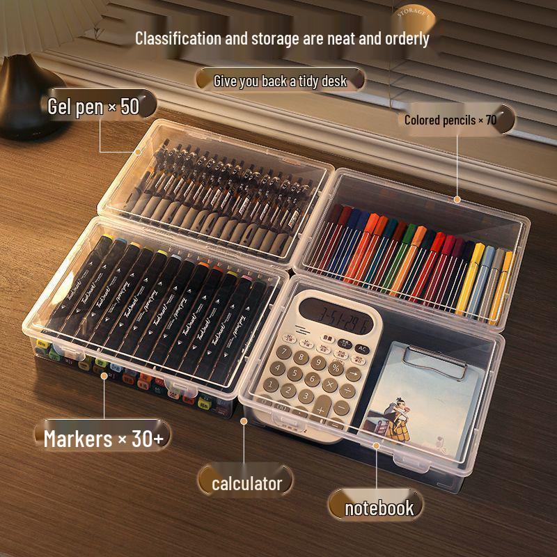 Stor genomskinlig förvaringslåda för akvarellpennor och tuschpennor för barns konstmaterial