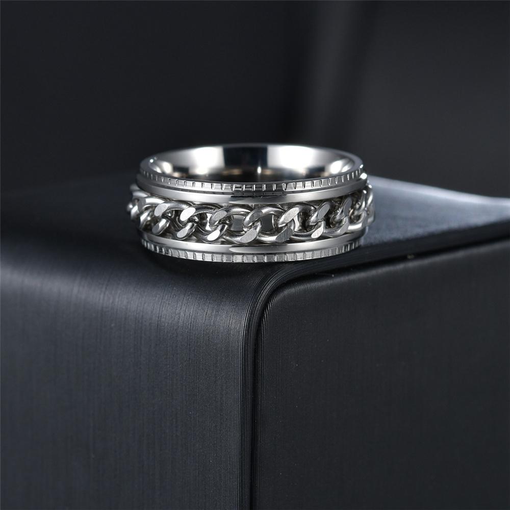 Stainless Steel Anxiety Fidget Spinner Rings for Men Women Rotatable Cuban Chain Punk Rock Anti Stress Jewelry