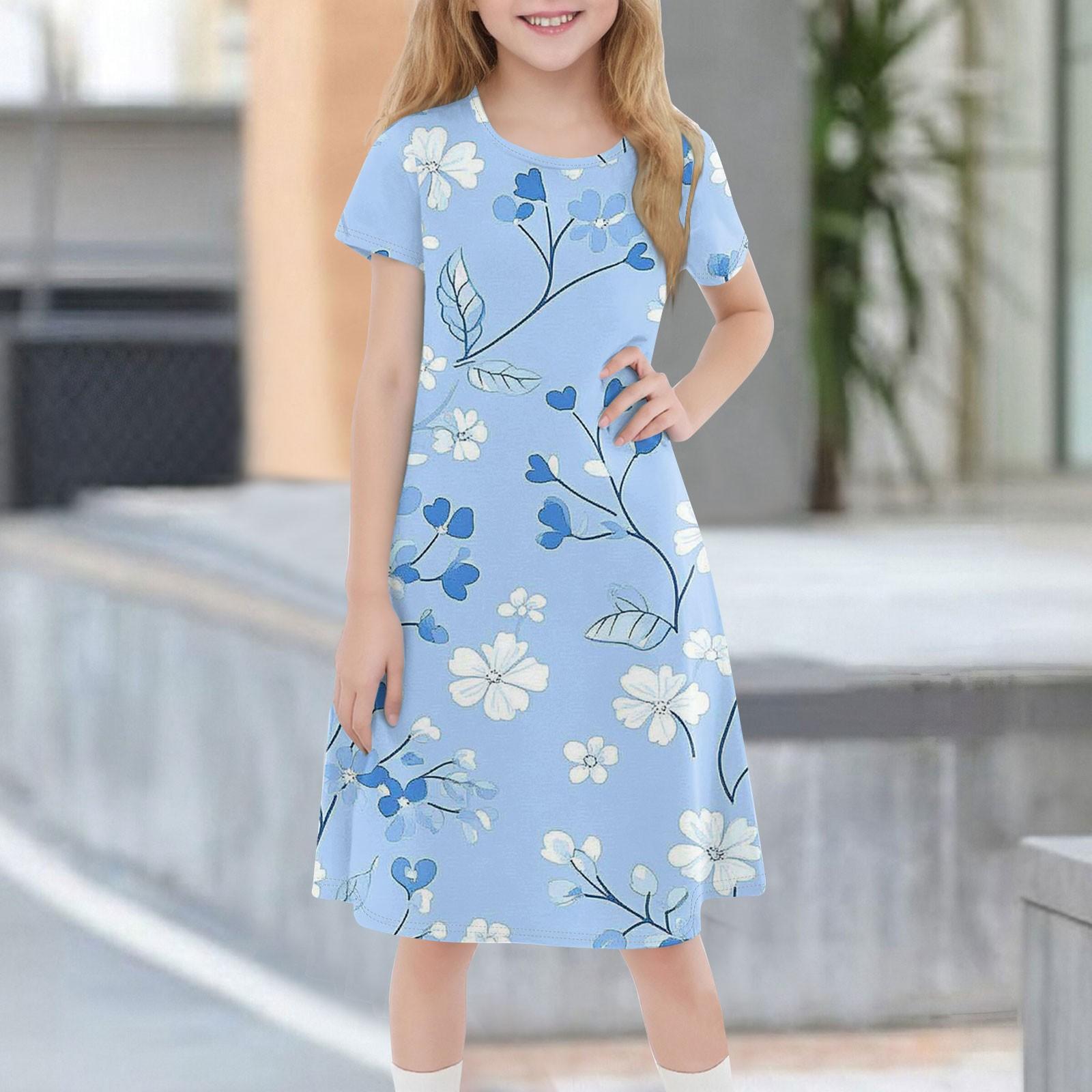 

Детское летнее повседневное модное платье с короткими рукавами и круглым вырезом 110