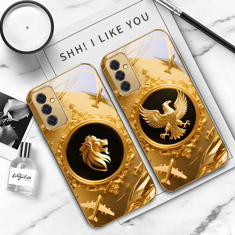 Gorgeous golden airplane For Samsung Galaxy S 21 S22 S23 Plus S24 Ultra S20 FE 25Ultra S21+ S9+ 22Plus Golden glass phone case