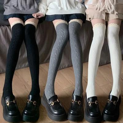 Kant Hoge Sokken Over de Knie Passend bij Lange Laarzen Herfst Winter Puur Verlangen Wit Japanse Stijl Lente Zomer JK Panty's
