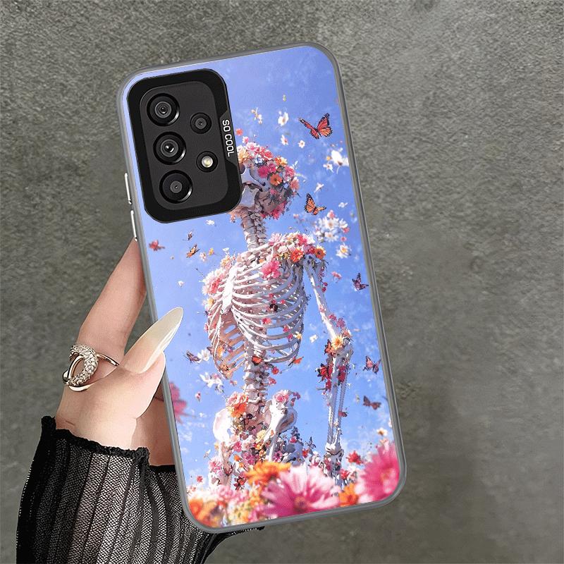 Floral Skull Flower Skeleton Soft Phone Case for Samsung A17 A16 A15 A14 A13 A57 A56 A55 A54 A53 A37 A36 A35 A34 A33 A26 A25 A24