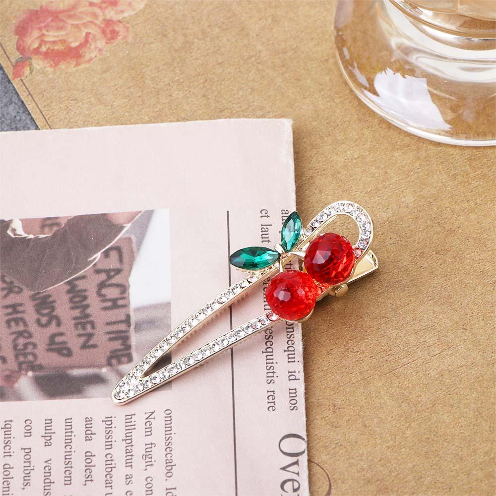 Female Women Hair Accessories Cherry Duckbill Clip Korean Style Hair Clip Rhinestone Barrettes