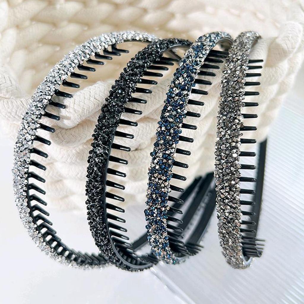 Serre-tête strass antidérapant peigne à dents en cristal bande de cheveux à la mode pour femmes filles lavage du visage usage quotidien