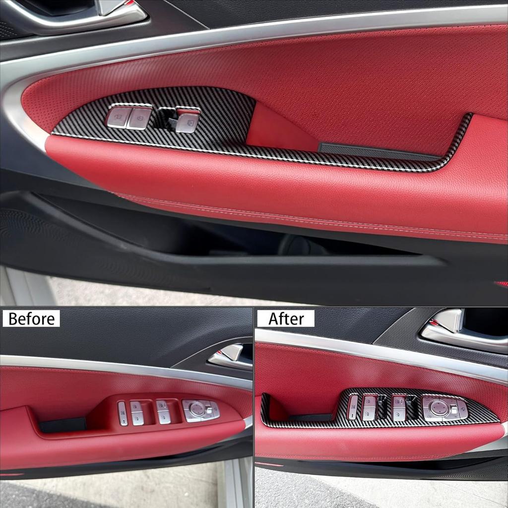 Carbon Fiber Style Window Switch Panel Cover Car Side Window Door Lock Switch Panel Trim Compatible with Genesis G70 2017-2024 Accessories