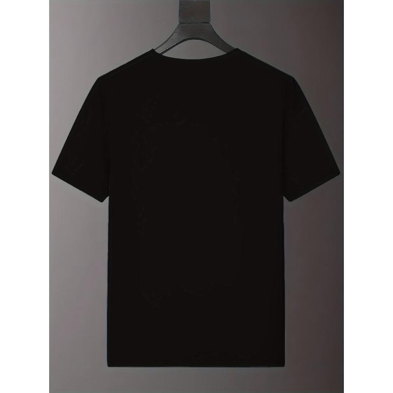 European Size Print Men'S Summer Casual T-Shirt Featuring a Letter Design, Round Neck, Short Sleeves, Regular Fit, Casual for Everyday Wear