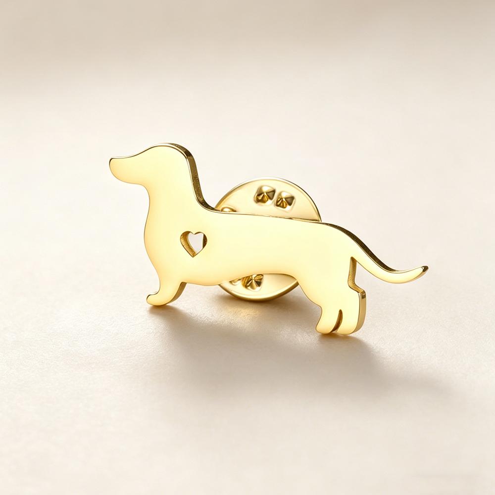 Dackel Hunde Broschen Pins Edelstahl Hohl Ausgeschnittenes Herz Wursthund Revers Pin Schmuck Welpe Haustierliebhaber Geschenke für Hundemamas Papas