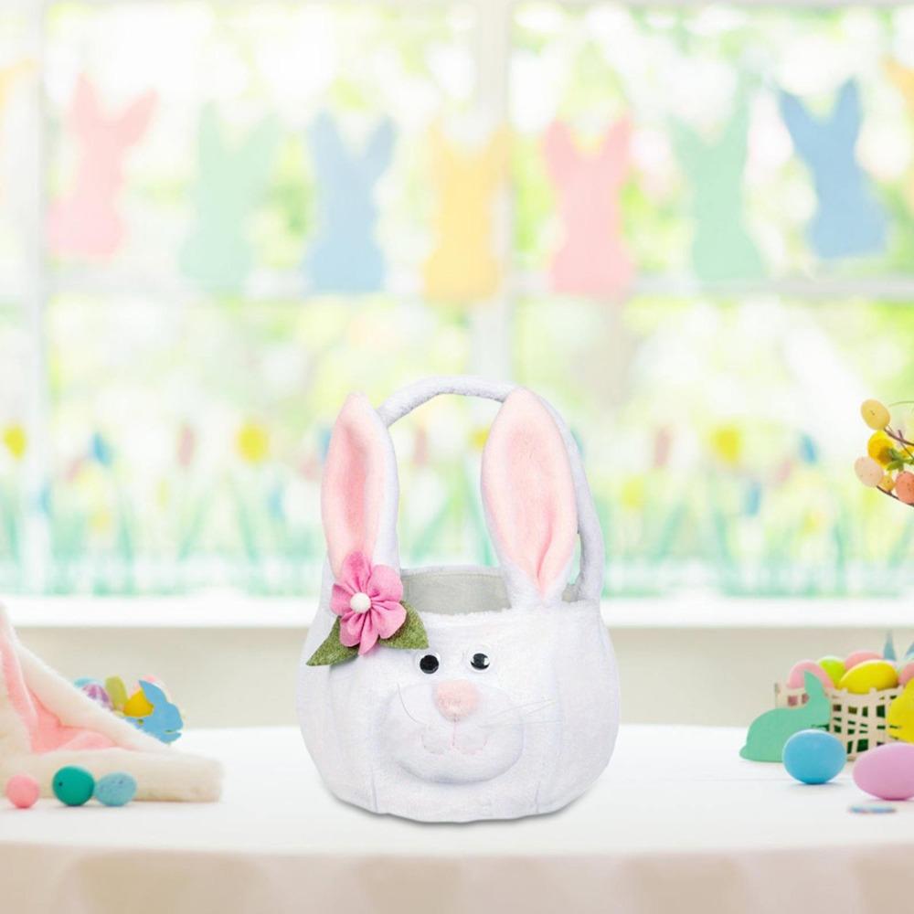 Easter Egg Hunting Basket Plush Easter Bunny Basket with Ear Cartoon Animal Tote Bags for Home Decorations Candy Gifts Girls
