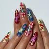 30 stuks kunstnagels spiraalvormig reliëf dopamine-geïnspireerde citroen- en sterontwerpen press-on nagels—Perfect als cadeau voor meisjes