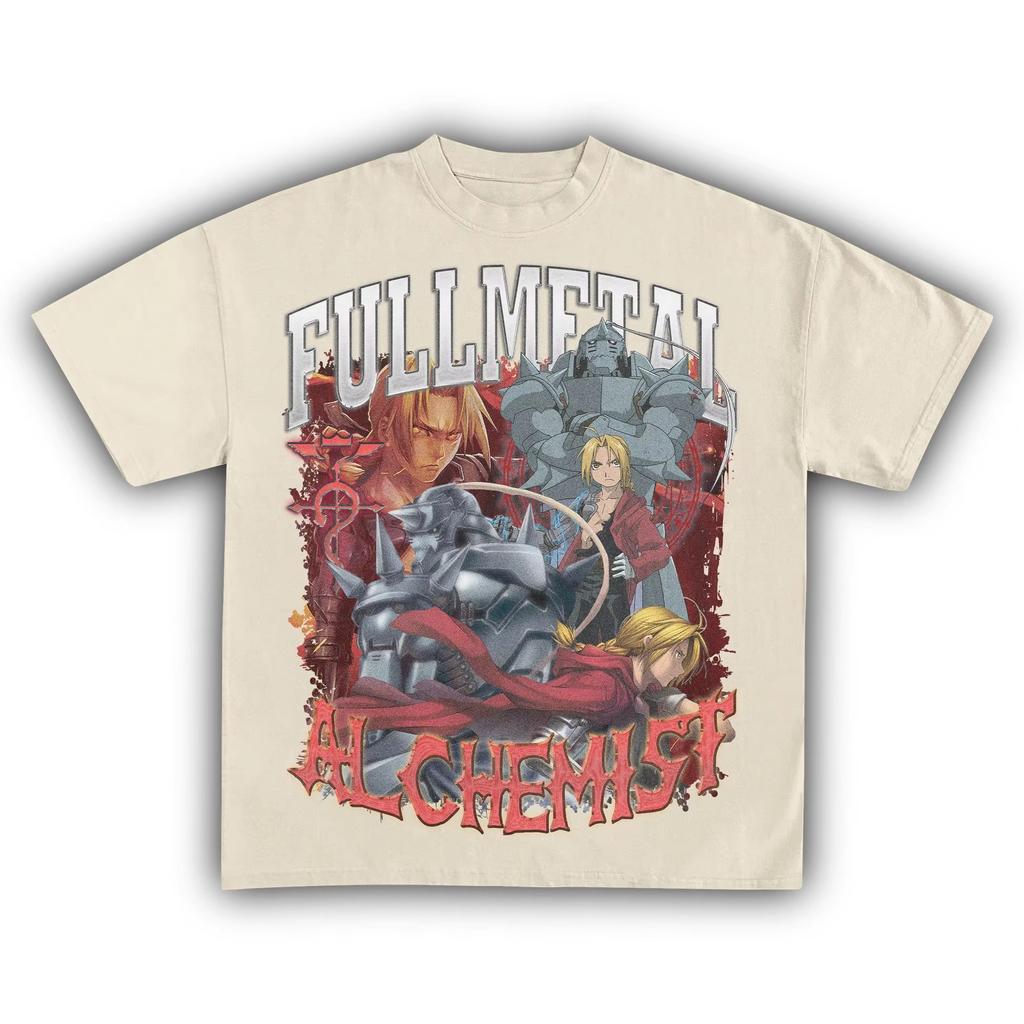 Fullmetal Alchemist Edward & Alphonse Anime Graphic T-shirt, Unisex Pure Cotton Short Sleeve Streetwear Women And Men T-shirt