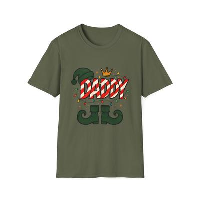 Unisex Softstyle T-Shirt DADDY Bubble Letters Elf Boots Crown Lights Christmas