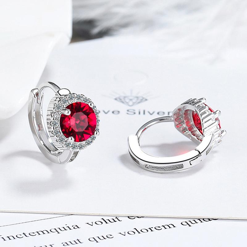 

HuiSept Fashion Earrings with Zircon Gemstone 925 Silver Jewelry for Women Wedding Engagement Party Promise Gift Accessories червоний