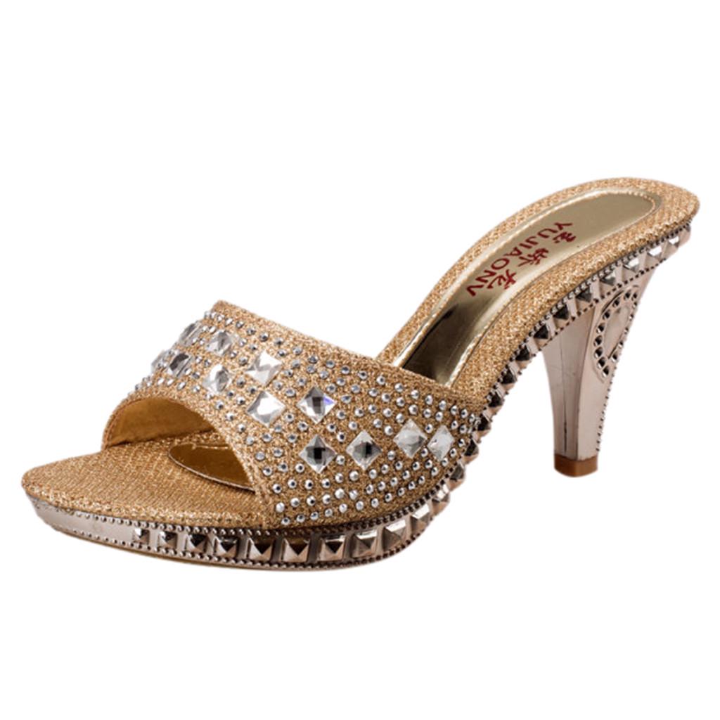 Women Sandals Rhinestone Women Shoes Sexy High Heels Shoe Ladies Sandalias Gold Silver Women Slippers Heeled Sandals Sexy 35 золотой 2890₽