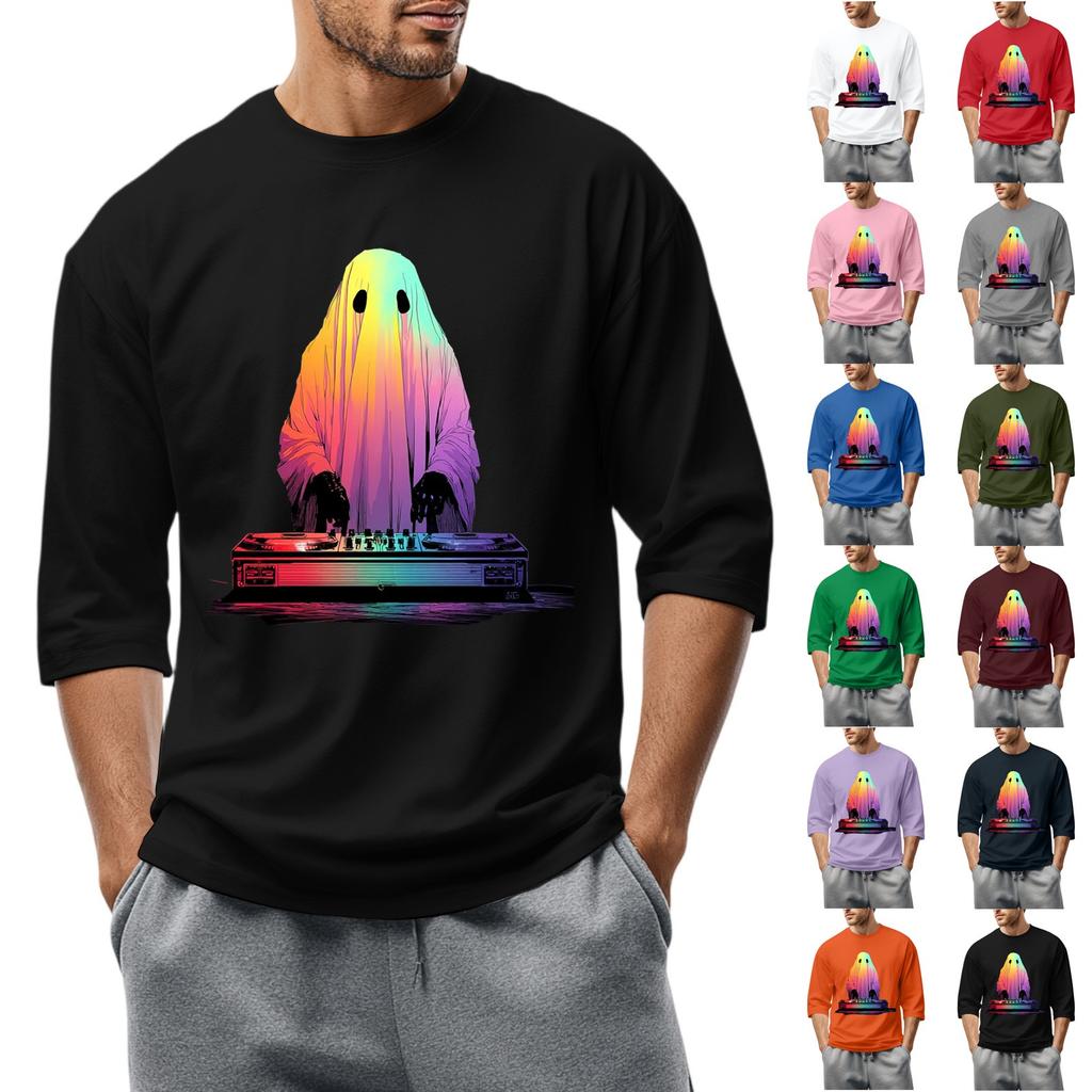 Men'S Round Neck Three-Quarters Sleeve Top Casual Fashion T-Shirt
