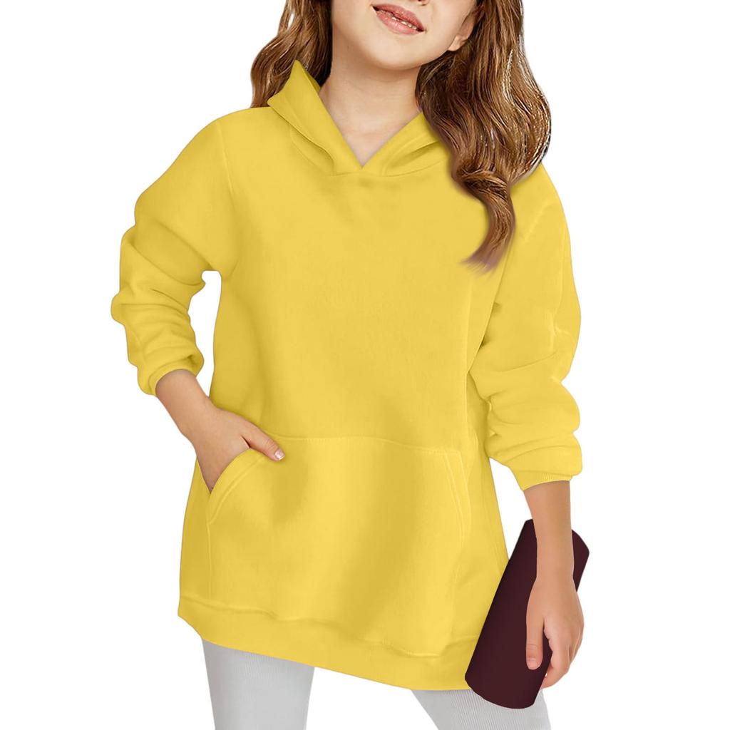Winter Boy And Girls Solid Color Long Sleeved Hooded Sweatshirt Tops