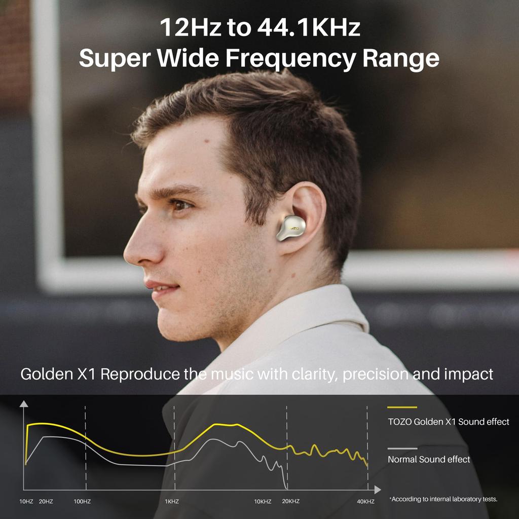 TOZO Golden X1 Kabellos Exzellente Klangqualität, die mit Ihrem LDAC-Audio-Hybridtreiberdesign resoniert Knowles Balanced-Armature-Treiber und dynamische