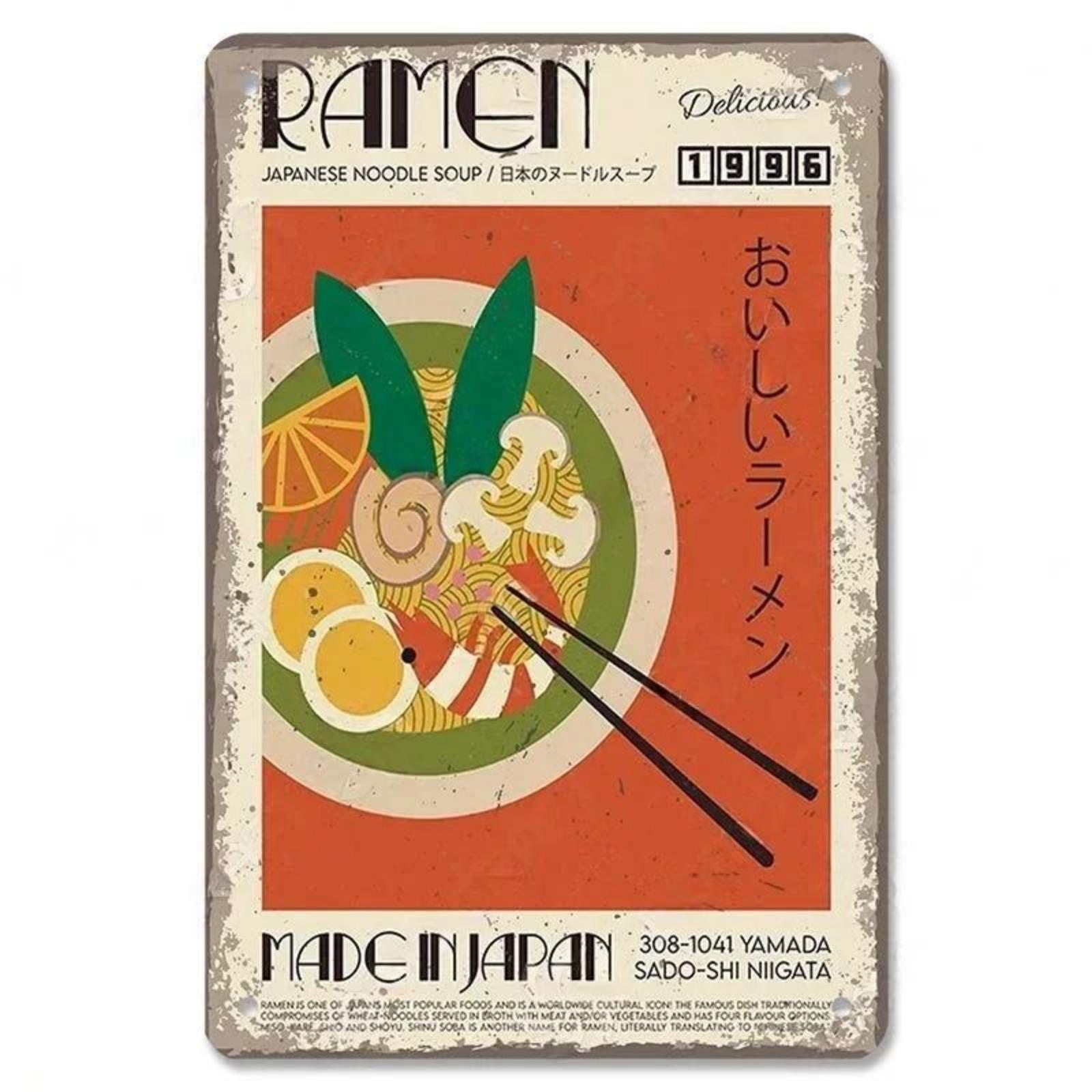 

Старовинні японські продукти суші Плакат Металева табличка Олов яна табличка Рамен Пиво Металеві пластини для кухні Домашній чоловік Печера Бар Паб Декор стін 20x30cm маджента