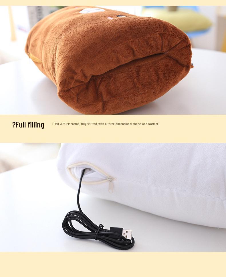 Cartoon USB Heated Plush Hand Warmer Pillow - Removable, Washable, No Water Required