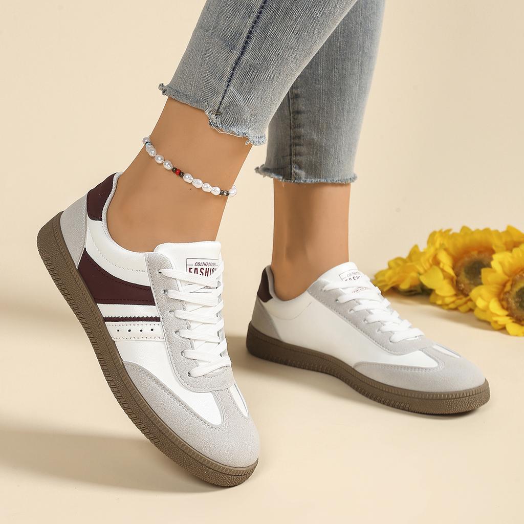 Damenmode Weiße Sneaker: Bequeme, Farbblockierte, Sportliche, Retro Koreanischer Stil Freizeitschuhe