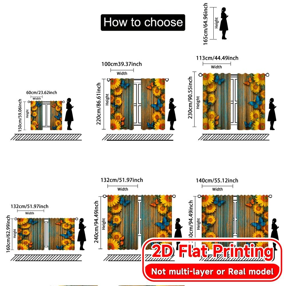 Set Of 2 Flat Printing Butterfly Sunflowers Pattern Curtains Polyester Decorations Kitchen Bedroom Modern Made Master Window Treatment