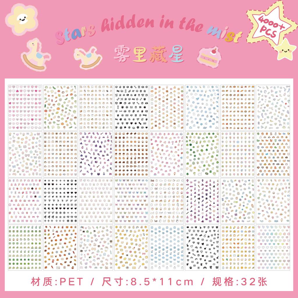 32sheets Kawaii Cartoon Mini Stickers Cute Nail Stickers DIY Diary Notes Clipbook Aesthetics Stationery Stickers