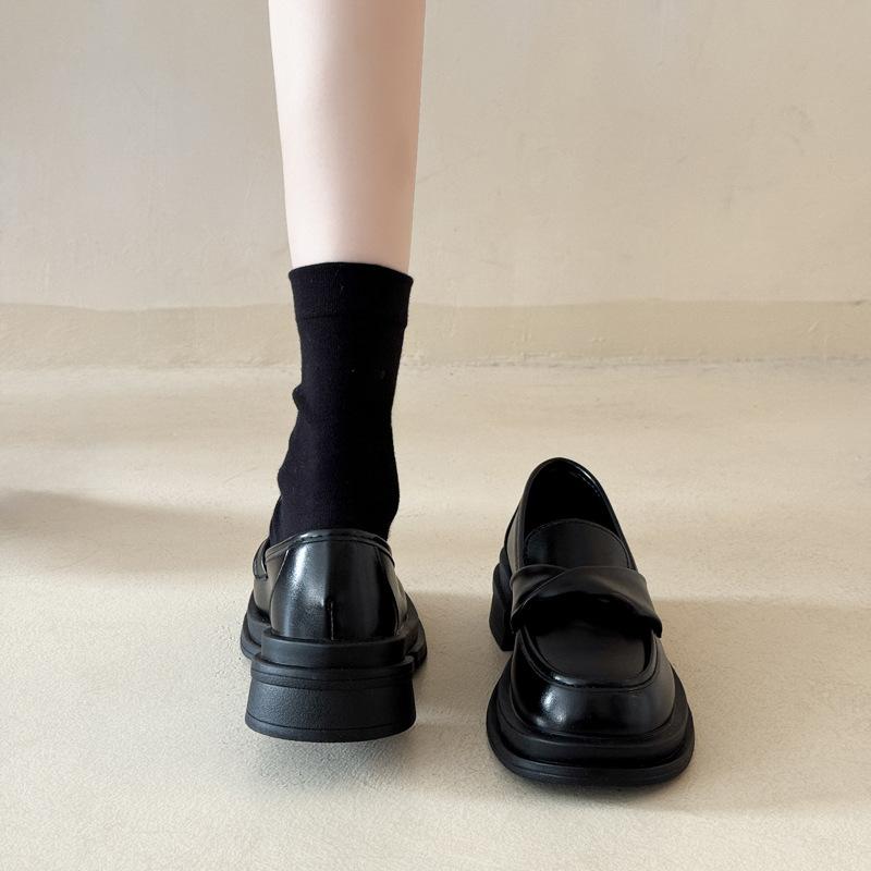 Platform Small Leather Shoes Women's British Style 2025 New Popular Spring and Summer One-pedal Black Jk Single Shoes Doudou Loafers