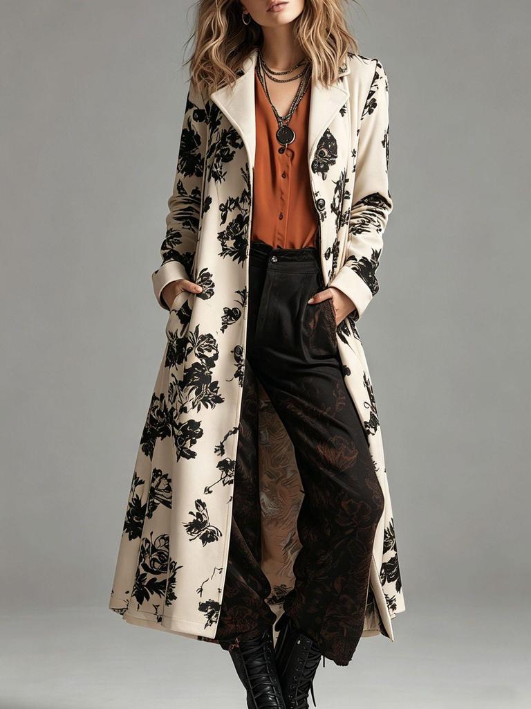 2026 European Retro Velvet Floral Lapel Long Coat - Women's Autumn Winter Fashion.