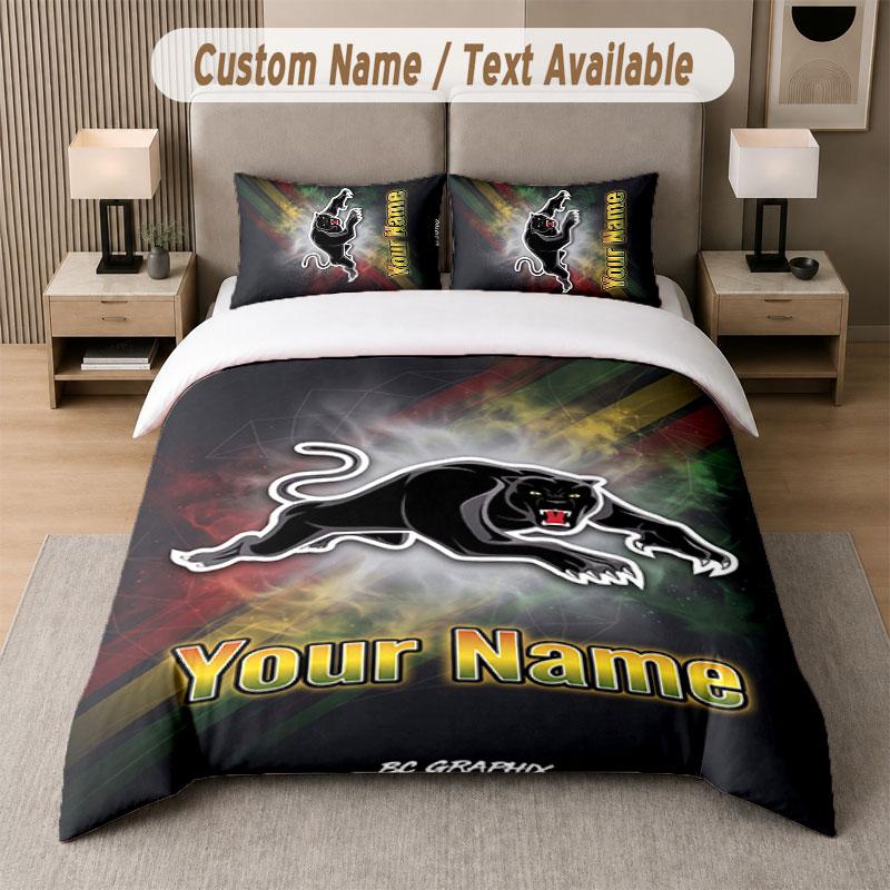 Custom Bedding Set Penrith Panthers Pattern, Print Name Text 1 Duvet Cover plus 2 Pillowcases Home Textile