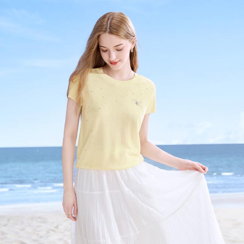 BETU Women's Rhinestone Knit Short-Sleeve Top