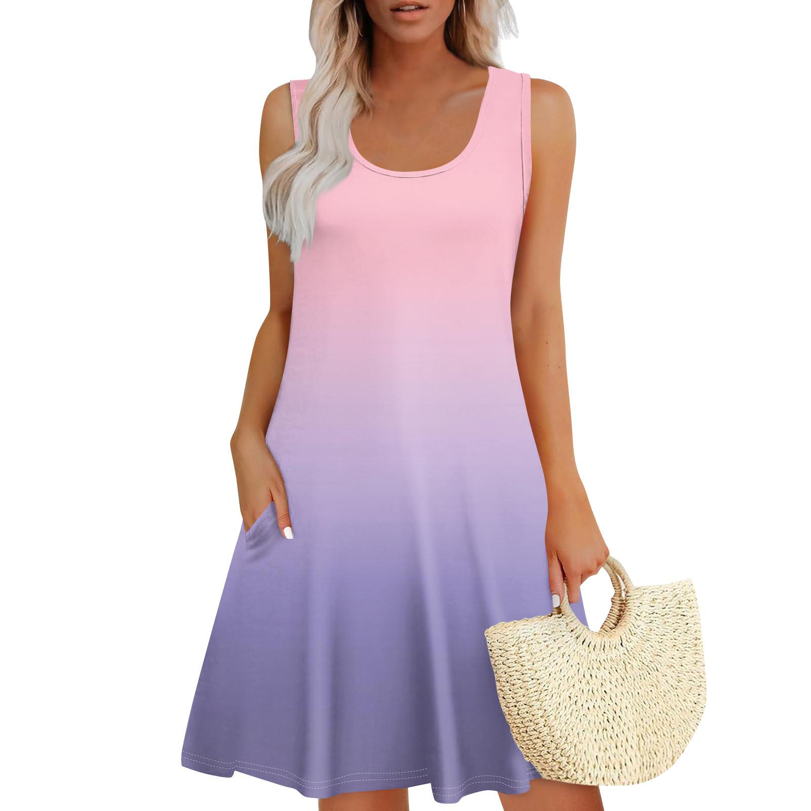 

Женские летние платья, свободные сарафаны без рукавов с U-образным вырезом и карманами XXL розовый