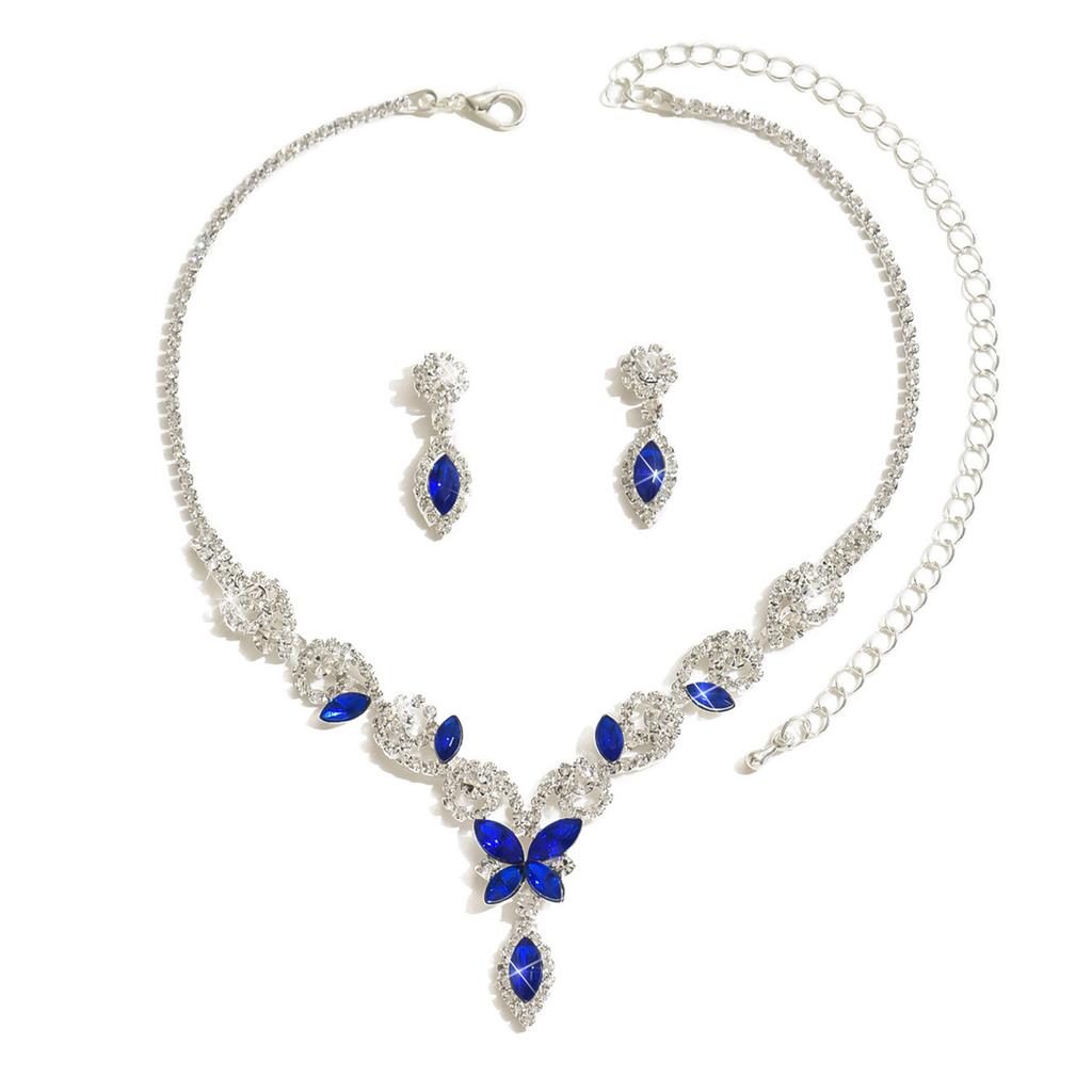Winter Crystal Butterfly Necklace Earrings Set Jewelry Luxury Wedding