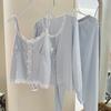 Ice Silk Pajamas Women's Summer Girly Pure Desire Suspender Trousers Loungewear Three-piece Set Women's Sexy Pure Desire Pajamas