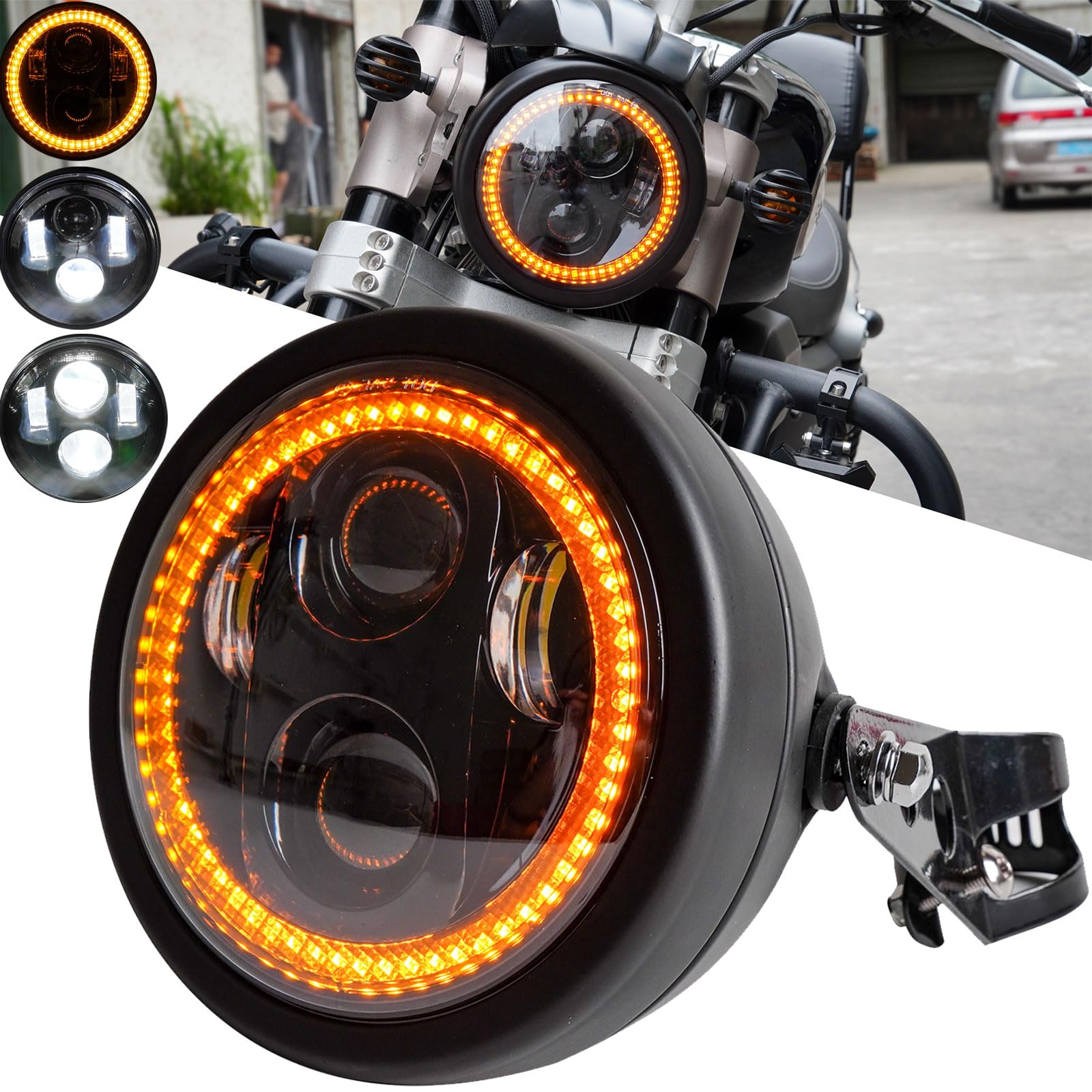 

Motikvans Универсальная светодиодная фара с круглым отражателем 5,75 дюйма с белым ДХО Hi / жёлтый