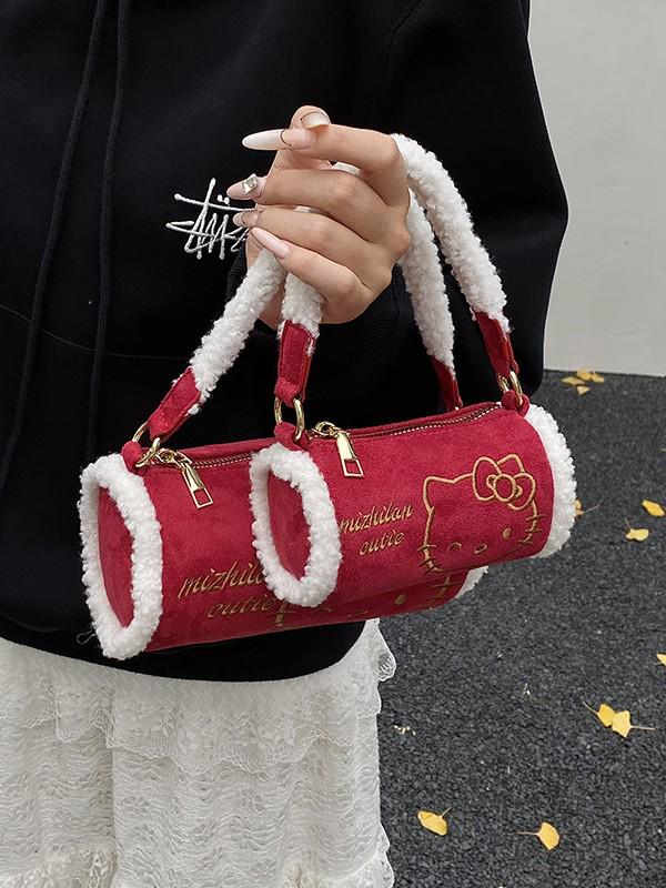 Niedliche Plüsch-Kätzchen-Handtasche für Kinder - Retro Runde Umhängetasche für Herbst/Winter