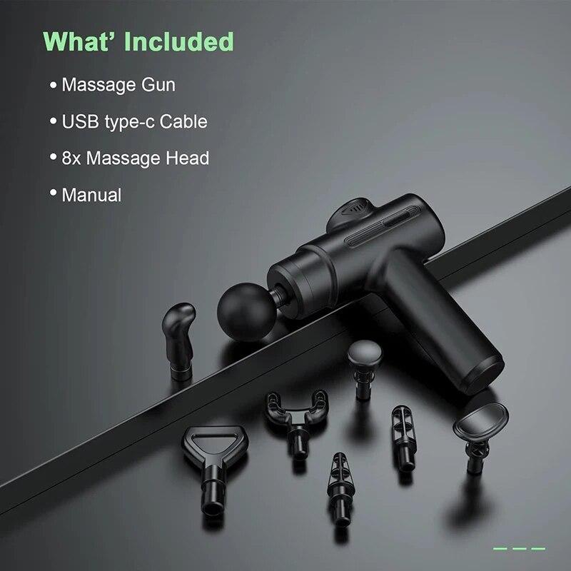 Deep Tissue Massage Gun for Whole Body Back Neck Massager Rechargeable Handheld Percussion with 8 Heads