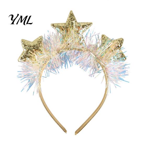 Shiny Sequin Headband for Festivals Star with Sparkly Sequins, 3D Glitter Crown Hair Hoop Party Favors Guests Christmas New Year Birthday, Decoration,