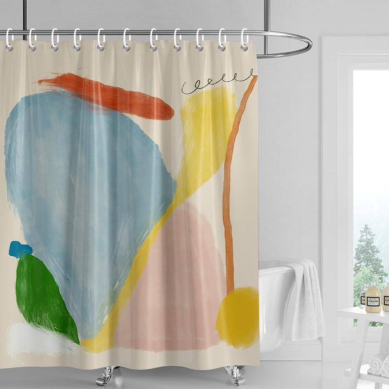 

Abstract Splatter Art Shower Curtain - Pink, Yellow & Blue Brushstrokes, Waterproof with Grommets, Modern Bathroom Decor 90x180cm