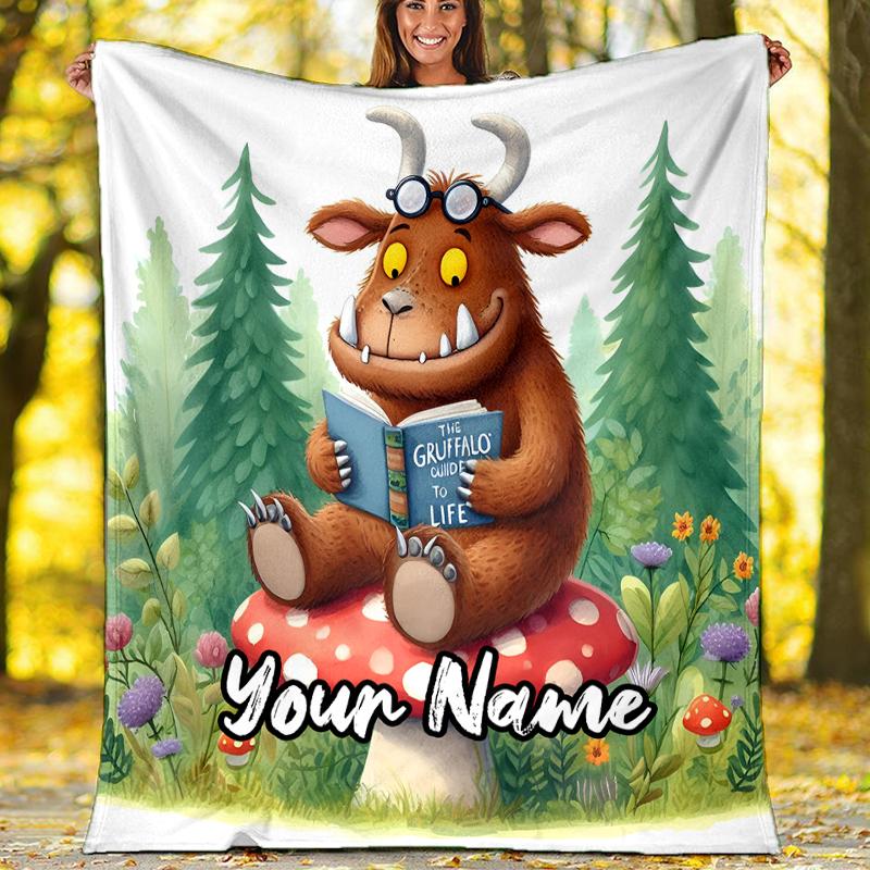 Coperta Stampata Personalizzata con Nome - Tema Il Gruffalò - Perfetta per Divano, Letto, Viaggi e Uso Esterno | Lavabile in Lavatrice, Accogliente e Resistente.