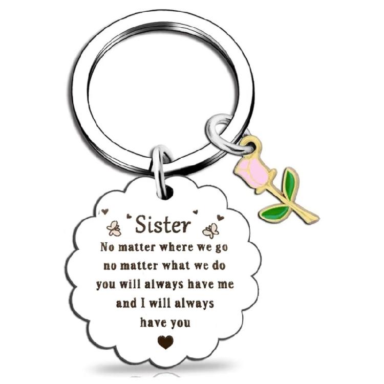 Stainless Steel Polished Floral Keyring Creative Lightweight Portable Friendship Keychain Birthday Gift for Sister