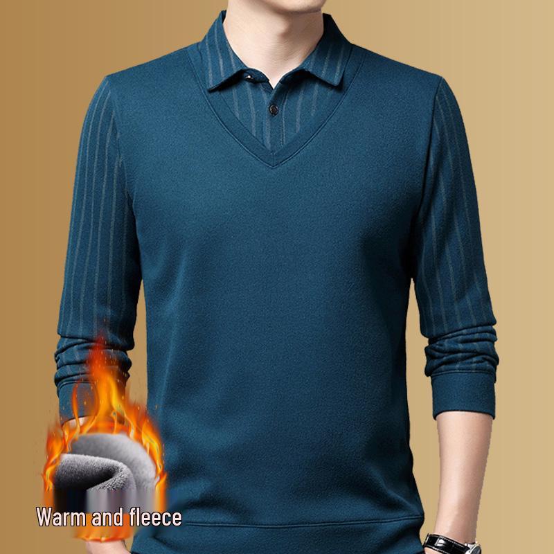 Men's Woodpecker Two-Piece Sweater Shirt, Plus Velvet, Thick Knitwear for Autumn/Winter.